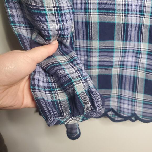 Talbots Plaid Floral Embroidery Scallop Hem Pullover Blouse Plus Size 2X Purple - Picture 6 of 14